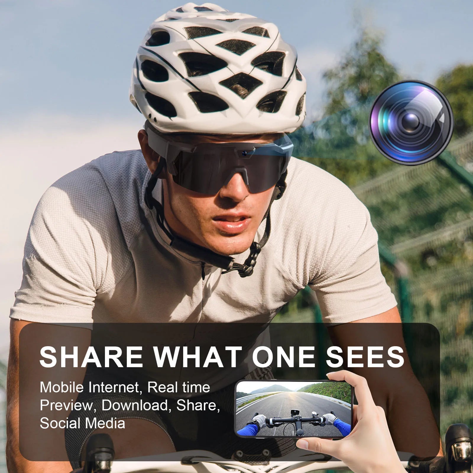 Smart Camera Glasses HD 1080P Cycling Action Sunglasses 64G ROM Video Recording Glasses Suitable for Men and Women