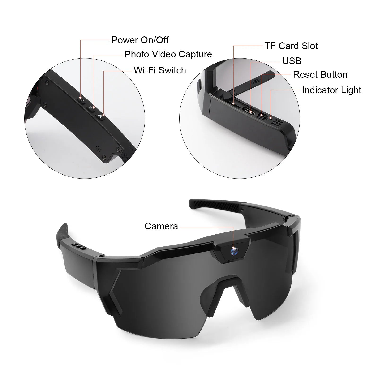 Smart Camera Glasses HD 1080P Cycling Action Sunglasses 64G ROM Video Recording Glasses Suitable for Men and Women