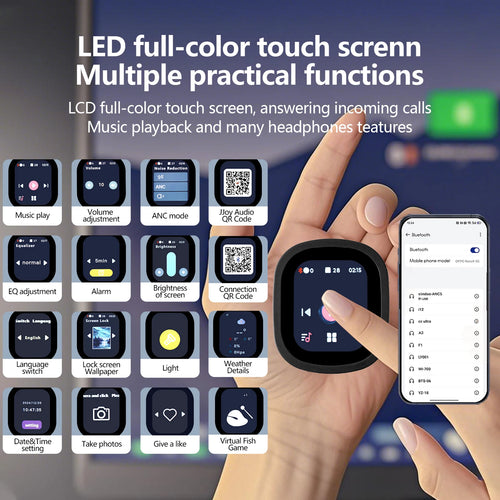 Active Noise Cancelling Headphones, Hybrid Wireless Headphone With Multi Magnetic Touch Control LED Screen📲