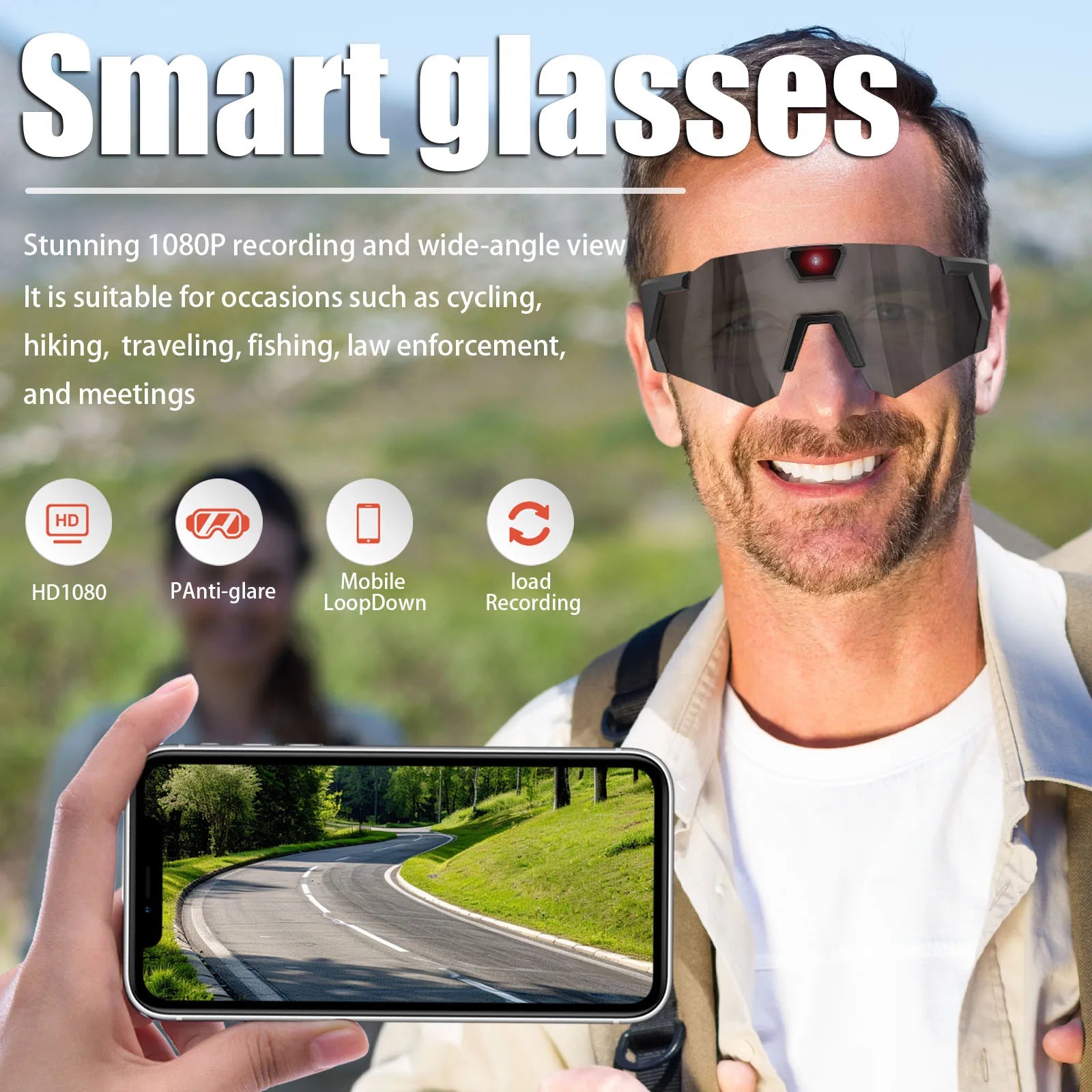 Smart Camera Glasses HD 1080P Cycling Action Sunglasses 64G ROM Video Recording Glasses Suitable for Men and Women